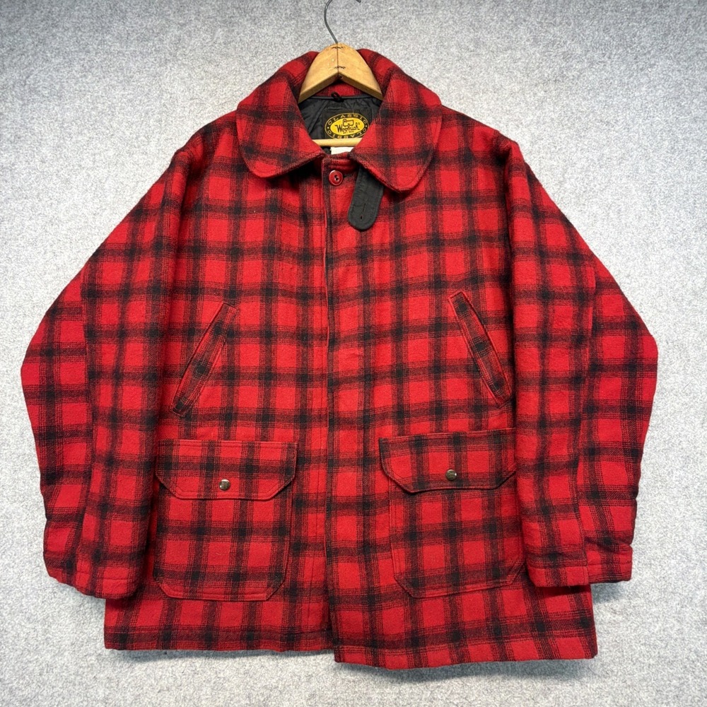 Vintage Woolrich Mackinaw Men's Large Jacket Hunting Red Black Plaid